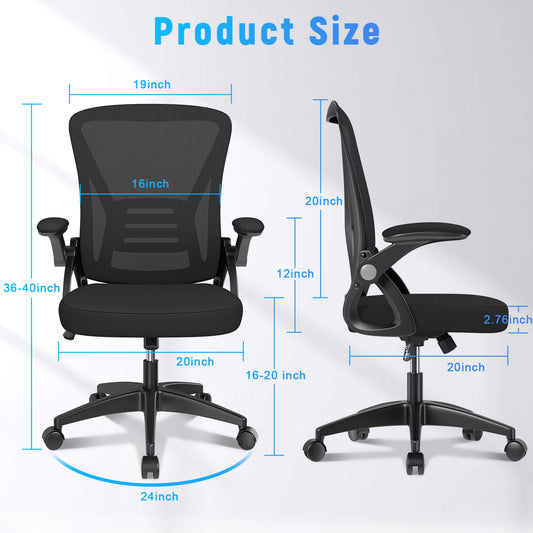 naspaluro Ergonomic Office Chair, Mid Back Desk Chair with Adjustable Height, Swivel Chair with Flip-Up Arms and Lumbar Support, Breathable Mesh Computer Chair for Home/Study/Working