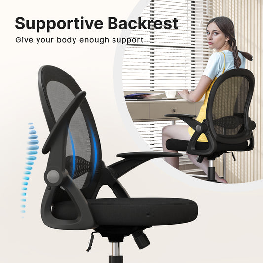 naspaluro Home Office Chair Ergonomic Desk Chair Swivel Computer Chair Mid-Back Mesh Chair with Flip-up Armrests and Lumbar Support for Home/Office - Black