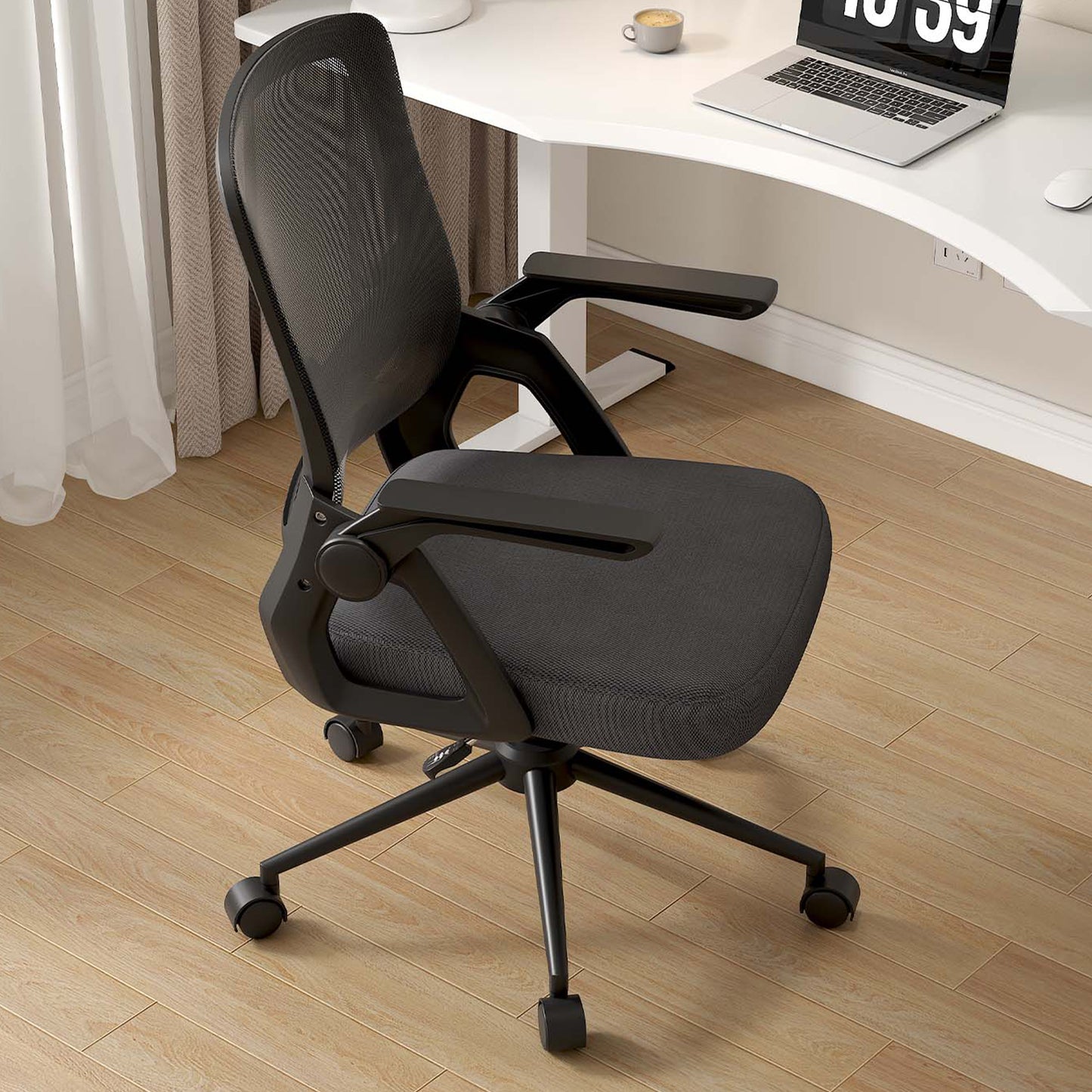 naspaluro Office Computer Desk Chair Ergonomic Mesh Flip-Up Arms Comfy Chair with Mid Back Cushion Lumbar Support Adjustable Height Tilt Swivel Chair for Home Bedroom Study Working