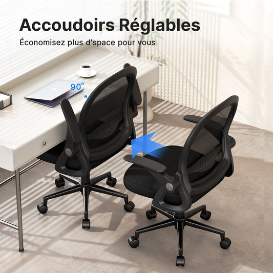 naspaluro Office Chair with Folding Armrest, Office Chair with Lumbar Support, Office Chair with 45 cm Medium Backrest