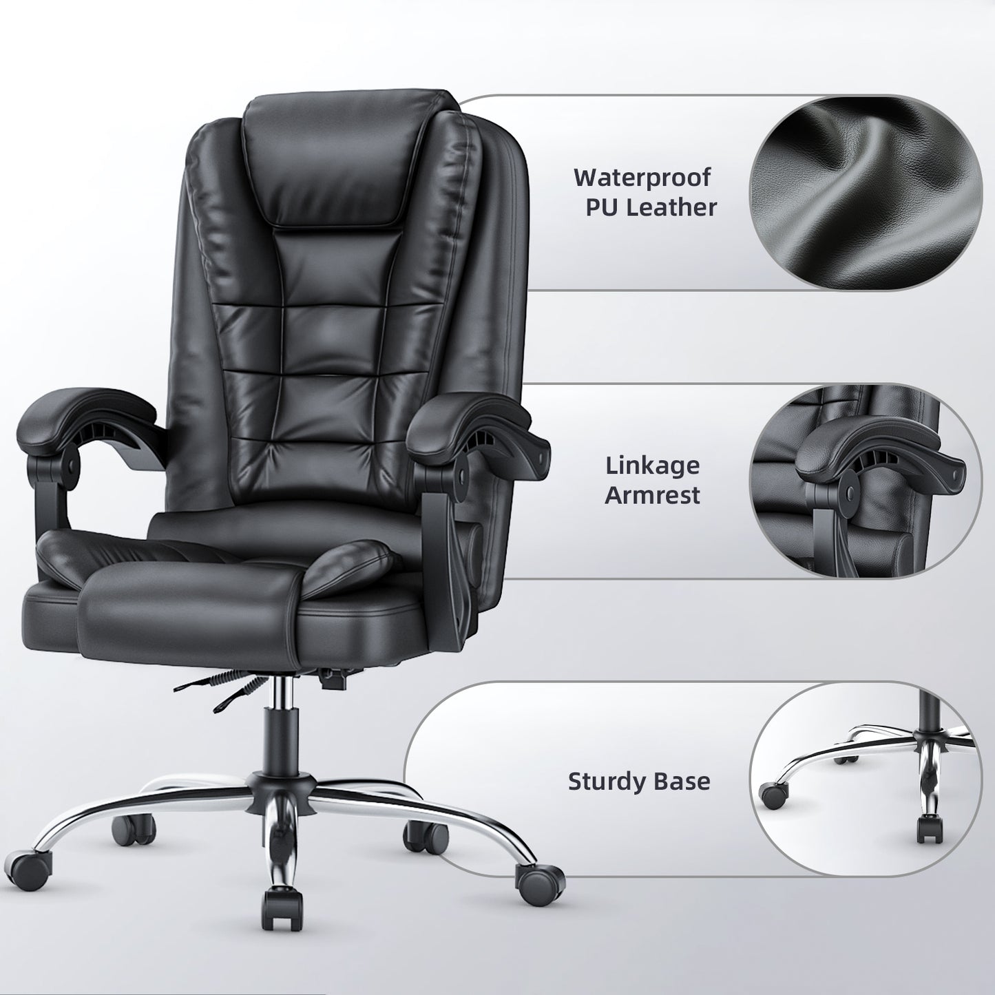 naspaluro Executive Office Chair High Back Desk Chair Ergonomic Recliner Computer Chair PU Leather Gaming Chair with Tilt Function Heavy Duty for Home Office Working