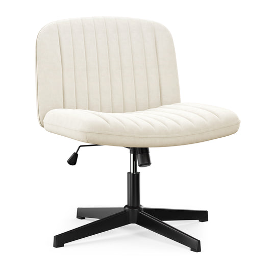 Naspaluro Armless Office Chair No Wheels Velvet Fabric Cross-legged Desk Chair Height Adjustable Swivel Computer Chair with Wide Seat and Mid Back for Bedroom and Home Office - Beige