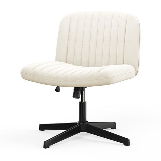 Naspaluro Armless Office Chair No Wheels Velvet Fabric Cross-legged Desk Chair Height Adjustable Swivel Computer Chair with Wide Seat and Mid Back for Bedroom and Home Office - Beige