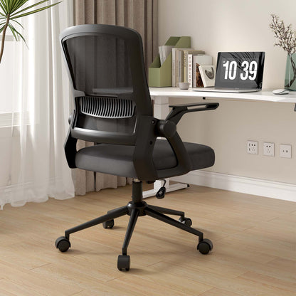 naspaluro Office Computer Desk Chair Ergonomic Mesh Flip-Up Arms Comfy Chair with Mid Back Cushion Lumbar Support Adjustable Height Tilt Swivel Chair for Home Bedroom Study Working