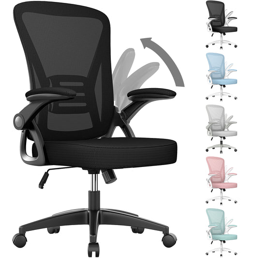 naspaluro Ergonomic Office Chair, Mid Back Desk Chair with Adjustable Height, Swivel Chair with Flip-Up Arms and Lumbar Support, Breathable Mesh Computer Chair for Home/Study/Working