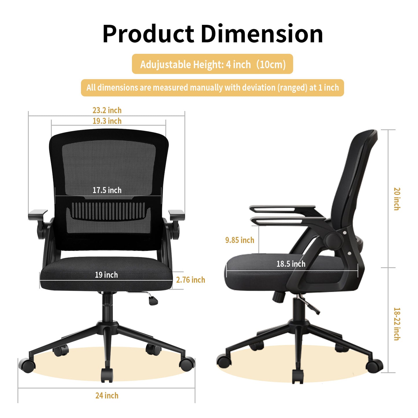 naspaluro Office Computer Desk Chair Ergonomic Mesh Flip-Up Arms Comfy Chair with Mid Back Cushion Lumbar Support Adjustable Height Tilt Swivel Chair for Home Bedroom Study Working