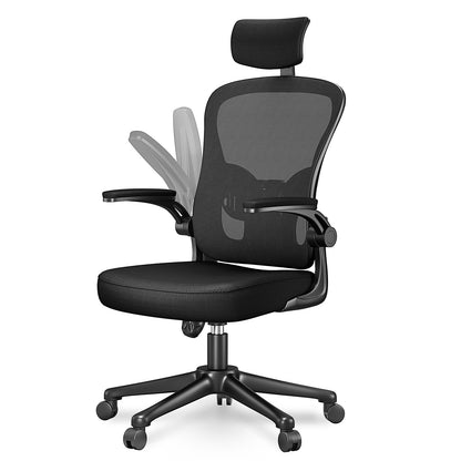 Chaise Bureau avec Accoudoir Réglable, Fauteuil Ergonomique en Maille Respirante avec Soutien Lombaire, Dossier Inclinable et Hauteur Réglable, Noir