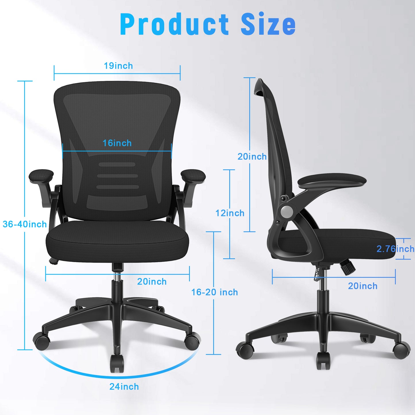 naspaluro Ergonomic Office Chair, Mid Back Desk Chair with Adjustable Height, Swivel Chair with Flip-Up Arms and Lumbar Support, Breathable Mesh Computer Chair for Home/Study/Working