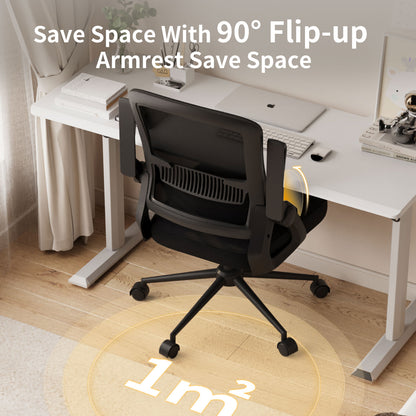 naspaluro Office Computer Desk Chair Ergonomic Mesh Flip-Up Arms Comfy Chair with Mid Back Cushion Lumbar Support Adjustable Height Tilt Swivel Chair for Home Bedroom Study Working