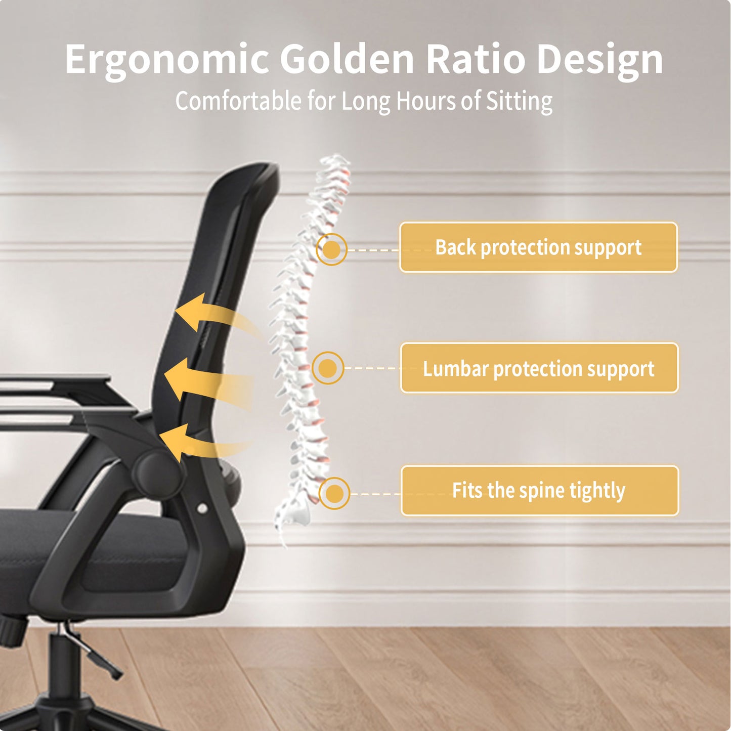 naspaluro Office Computer Desk Chair Ergonomic Mesh Flip-Up Arms Comfy Chair with Mid Back Cushion Lumbar Support Adjustable Height Tilt Swivel Chair for Home Bedroom Study Working