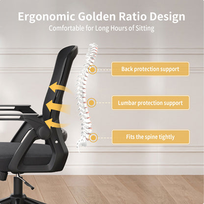 naspaluro Office Computer Desk Chair Ergonomic Mesh Flip-Up Arms Comfy Chair with Mid Back Cushion Lumbar Support Adjustable Height Tilt Swivel Chair for Home Bedroom Study Working