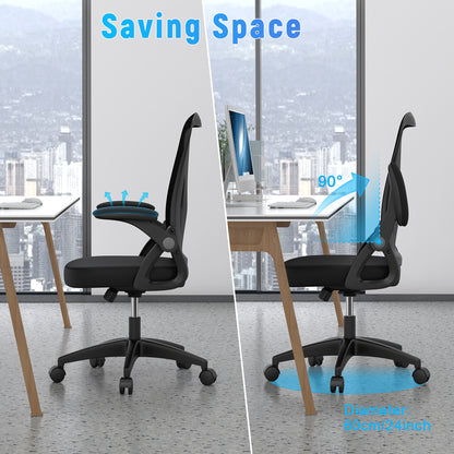 naspaluro Ergonomic Office Chair, Mid Back Desk Chair with Adjustable Height, Swivel Chair with Flip-Up Arms and Lumbar Support, Breathable Mesh Computer Chair for Home/Study/Working