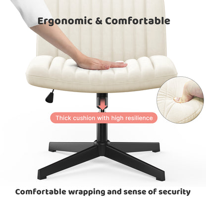 Naspaluro Armless Office Chair No Wheels Velvet Fabric Cross-legged Desk Chair Height Adjustable Swivel Computer Chair with Wide Seat and Mid Back for Bedroom and Home Office - Beige