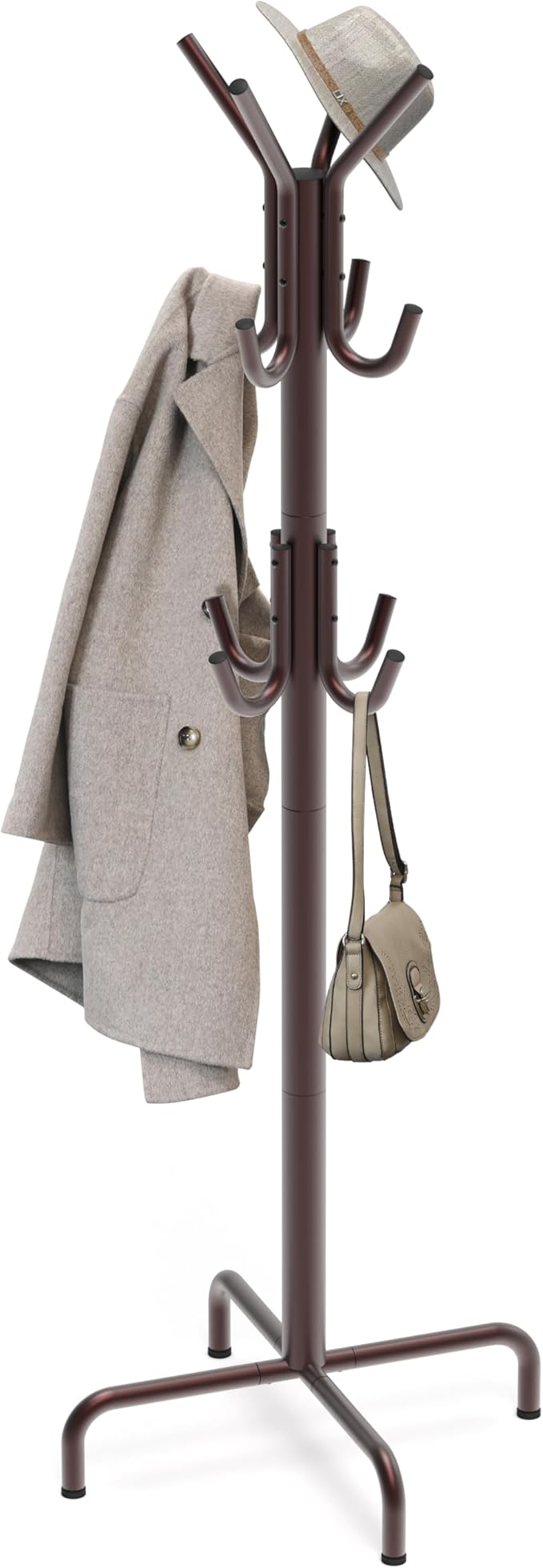 Naspaluro Standing Coat and Hat Hanger Organizer Rack, 12 Hooks, Bronze