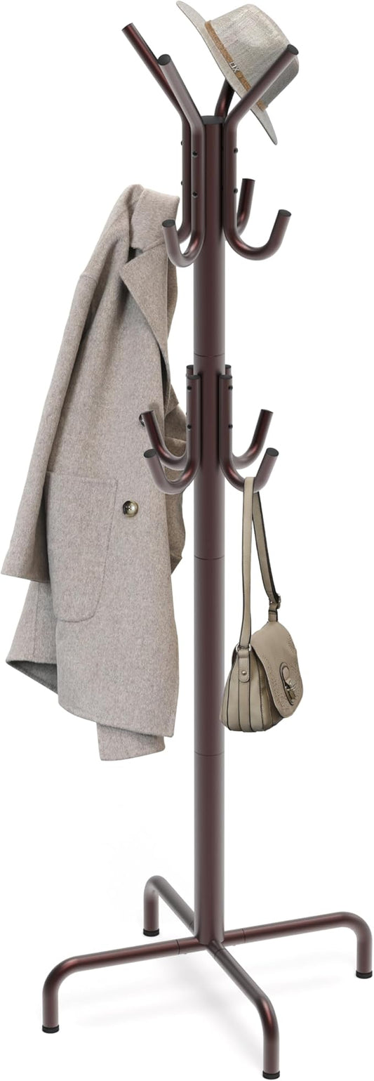Naspaluro Standing Coat and Hat Hanger Organizer Rack, 12 Hooks, Bronze