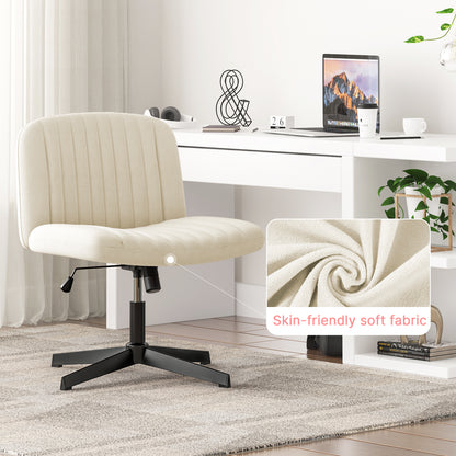 Naspaluro Armless Office Chair No Wheels Velvet Fabric Cross-legged Desk Chair Height Adjustable Swivel Computer Chair with Wide Seat and Mid Back for Bedroom and Home Office - Beige