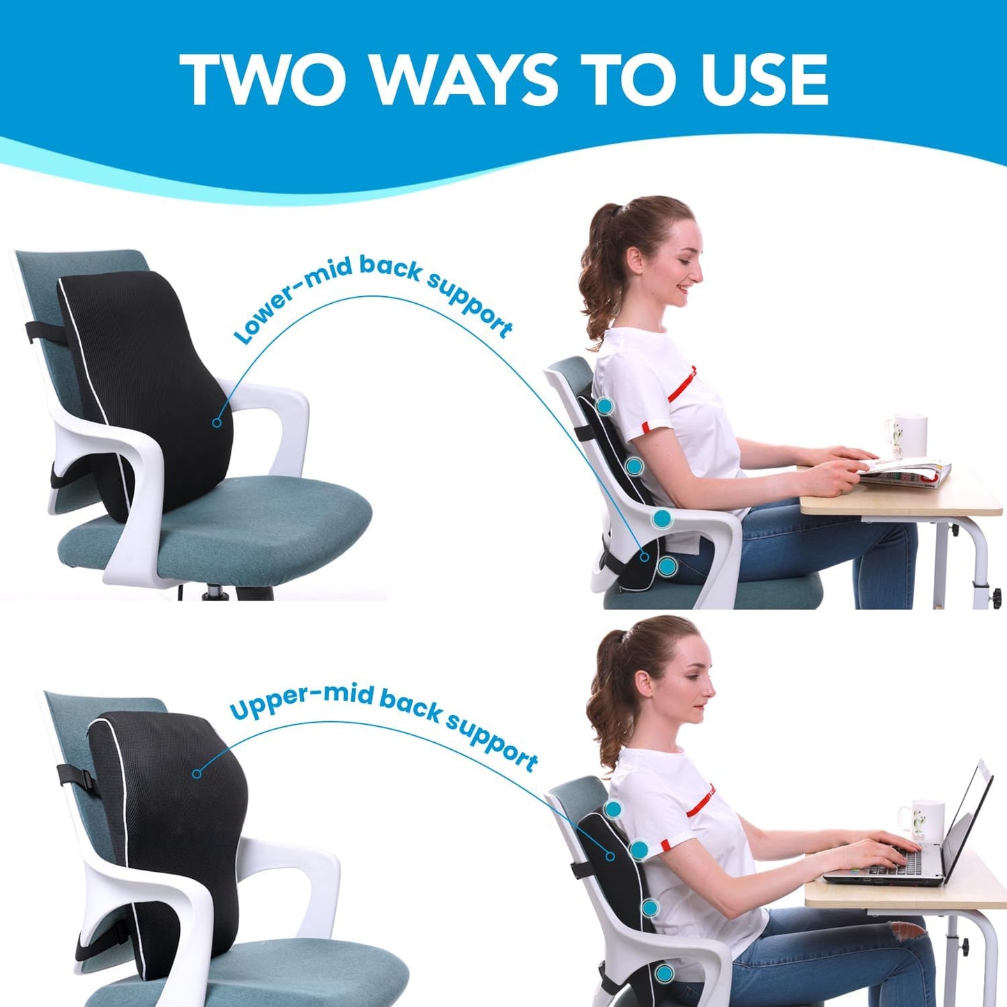 Naspaluro Lumbar Support Pillow for Office Chair, Office Home Essentials,Gifts for Mom,Dad, Back Support Pillow for Car, Chair Cushions,Back Pain Relief Improve Posture,Mesh Cover Double Adjustable Straps