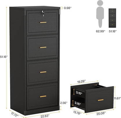 Naspaluro 4-Drawer File Cabinet with Lock, Locked File Cabinet with Key, Tall Wooden Filing Cabinets for Home Office, Vertical Office Storage for Legal Size/Letter/A4/Files