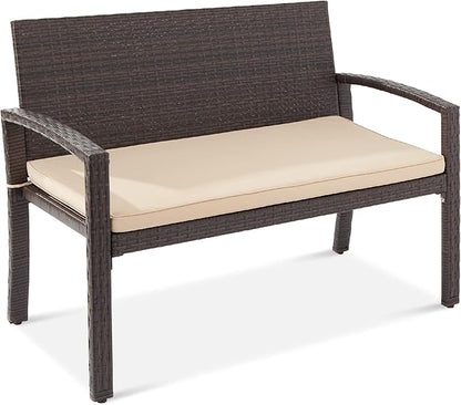 Naspaluro Outdoor Bench 2-Person Wicker Garden Patio Benches Seating Furniture for Backyard, Porch w/Seat Cushion, 700lb Capacity