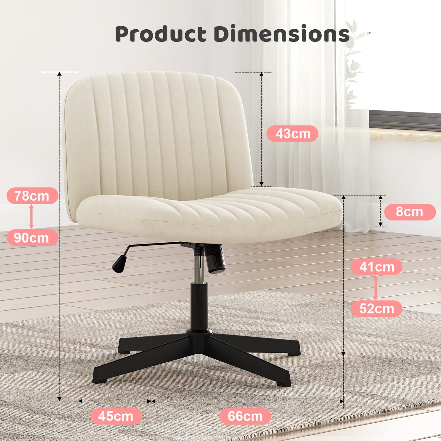 Naspaluro Armless Office Chair No Wheels Velvet Fabric Cross-legged Desk Chair Height Adjustable Swivel Computer Chair with Wide Seat and Mid Back for Bedroom and Home Office - Beige