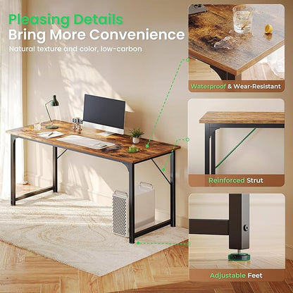 Naspaluro Computer Desk, 55 Inch Home Office Desk, Gaming Writing Work from Home Study Desk, Large Legroom, Sturdy Metal Frame, Modern Simple