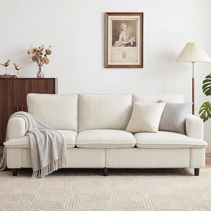 Naspaluro 3 Seater Couch, 83" Comfy Corduroy Sofa with Deep Seat, Modern Sofa Couch for Living Room, Office, Bedroom