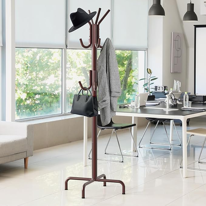 Naspaluro Standing Coat and Hat Hanger Organizer Rack, 12 Hooks, Bronze