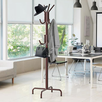 Naspaluro Standing Coat and Hat Hanger Organizer Rack, 12 Hooks, Bronze