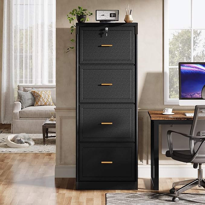 Naspaluro 4-Drawer File Cabinet with Lock, Locked File Cabinet with Key, Tall Wooden Filing Cabinets for Home Office, Vertical Office Storage for Legal Size/Letter/A4/Files