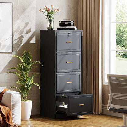 Naspaluro 4-Drawer File Cabinet with Lock, Locked File Cabinet with Key, Tall Wooden Filing Cabinets for Home Office, Vertical Office Storage for Legal Size/Letter/A4/Files