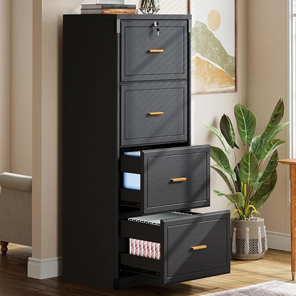 Naspaluro 4-Drawer File Cabinet with Lock, Locked File Cabinet with Key, Tall Wooden Filing Cabinets for Home Office, Vertical Office Storage for Legal Size/Letter/A4/Files