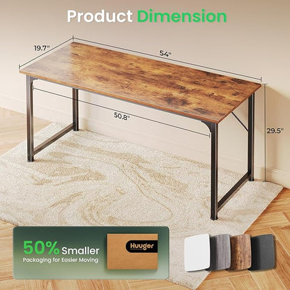 Naspaluro Computer Desk, 55 Inch Home Office Desk, Gaming Writing Work from Home Study Desk, Large Legroom, Sturdy Metal Frame, Modern Simple