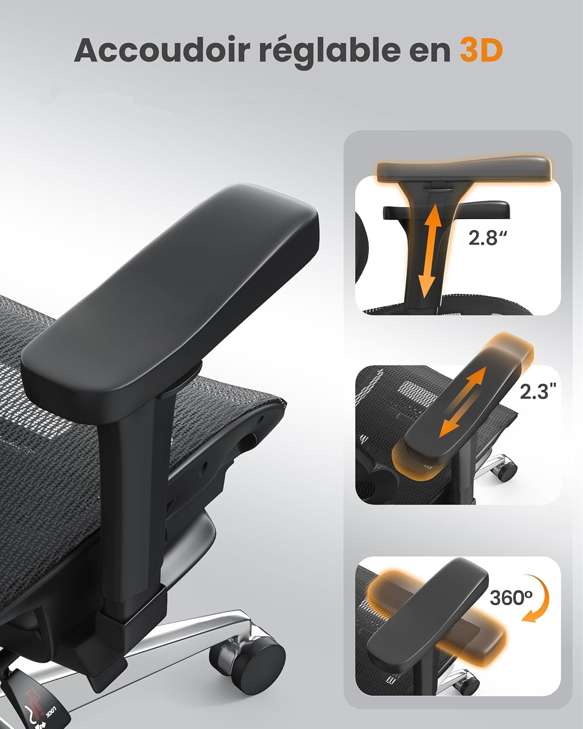 naspaluro Chaise de Bureau Ergonomique Confortable avec Repose Pied,Fauteuil Bureau avec Soutien Lombaire,Accoudoirs 3D et Appui-Tête Réglables,Maille Respirante pour la Maison et le Gaming