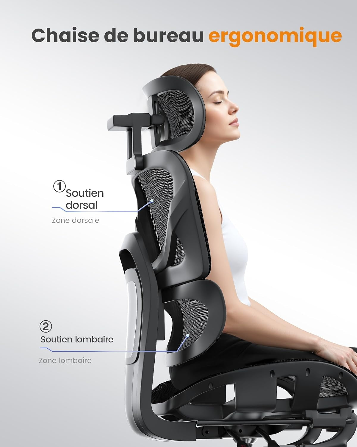 naspaluro Chaise de Bureau Ergonomique Confortable avec Repose Pied,Fauteuil Bureau avec Soutien Lombaire,Accoudoirs 3D et Appui-Tête Réglables,Maille Respirante pour la Maison et le Gaming