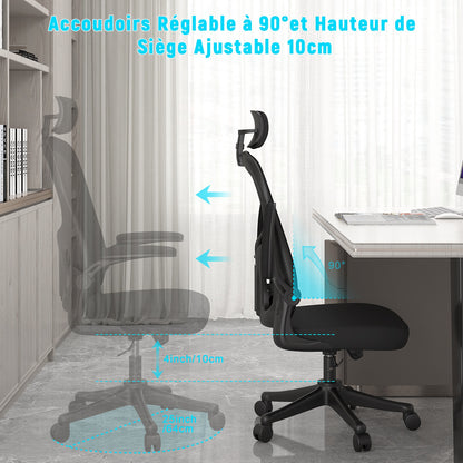 naspaluro Chaise de Bureau, Fauteuil de Bureau avec Soutien Lombaire Ajustable, Accoudoir et Appui-tête Réglables, Dossier Ergonomique Inclinable, Roulette Pivotant à 360°