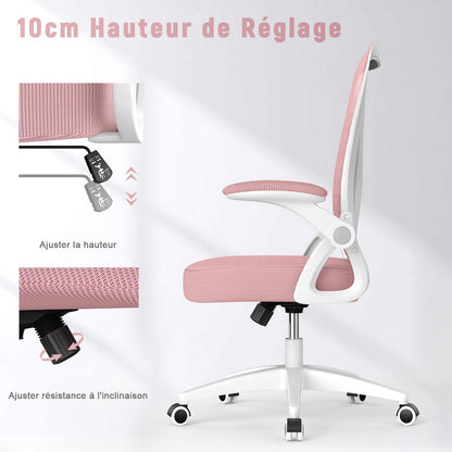 naspaluro Chaise Bureau avec Accoudoir Réglable, Fauteuil Ergonomique en Maille Respirante avec Soutien Lombaire, Dossier Inclinable et Hauteur Réglable, Roulette Pivotant à 360°