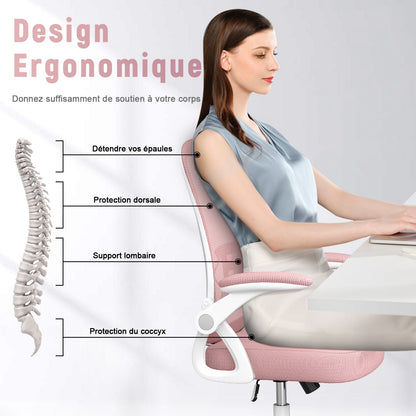 naspaluro Chaise Bureau avec Accoudoir Réglable, Fauteuil Ergonomique en Maille Respirante avec Soutien Lombaire, Dossier Inclinable et Hauteur Réglable, Roulette Pivotant à 360°