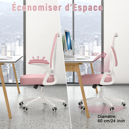 naspaluro Chaise Bureau avec Accoudoir Réglable, Fauteuil Ergonomique en Maille Respirante avec Soutien Lombaire, Dossier Inclinable et Hauteur Réglable, Roulette Pivotant à 360°