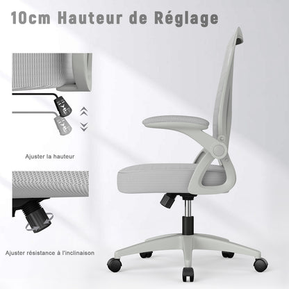 naspaluro Chaise Bureau avec Accoudoir Réglable, Fauteuil Ergonomique en Maille Respirante avec Soutien Lombaire, Dossier Inclinable et Hauteur Réglable, Roulette Pivotant à 360°