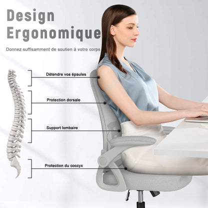 naspaluro Chaise Bureau avec Accoudoir Réglable, Fauteuil Ergonomique en Maille Respirante avec Soutien Lombaire, Dossier Inclinable et Hauteur Réglable, Roulette Pivotant à 360°