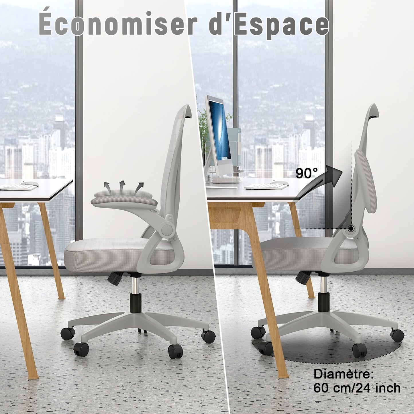 naspaluro Chaise Bureau avec Accoudoir Réglable, Fauteuil Ergonomique en Maille Respirante avec Soutien Lombaire, Dossier Inclinable et Hauteur Réglable, Roulette Pivotant à 360°