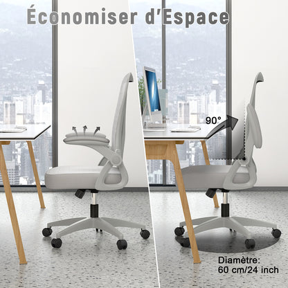 naspaluro Chaise Bureau avec Accoudoir Réglable, Fauteuil Ergonomique en Maille Respirante avec Soutien Lombaire, Dossier Inclinable et Hauteur Réglable, Roulette Pivotant à 360°
