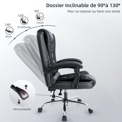 naspaluro Fauteuil Bureau, Chaise Ergonomique avec Large Assise Rembourrée, Siège de Bureau Inclinable Hauteur Réglable, Roulette Silencieuse, pu