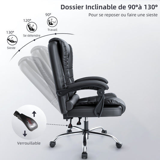 naspaluro Fauteuil Bureau, Chaise Ergonomique avec Large Assise Rembourrée, Siège de Bureau Inclinable Hauteur Réglable, Roulette Silencieuse, pu