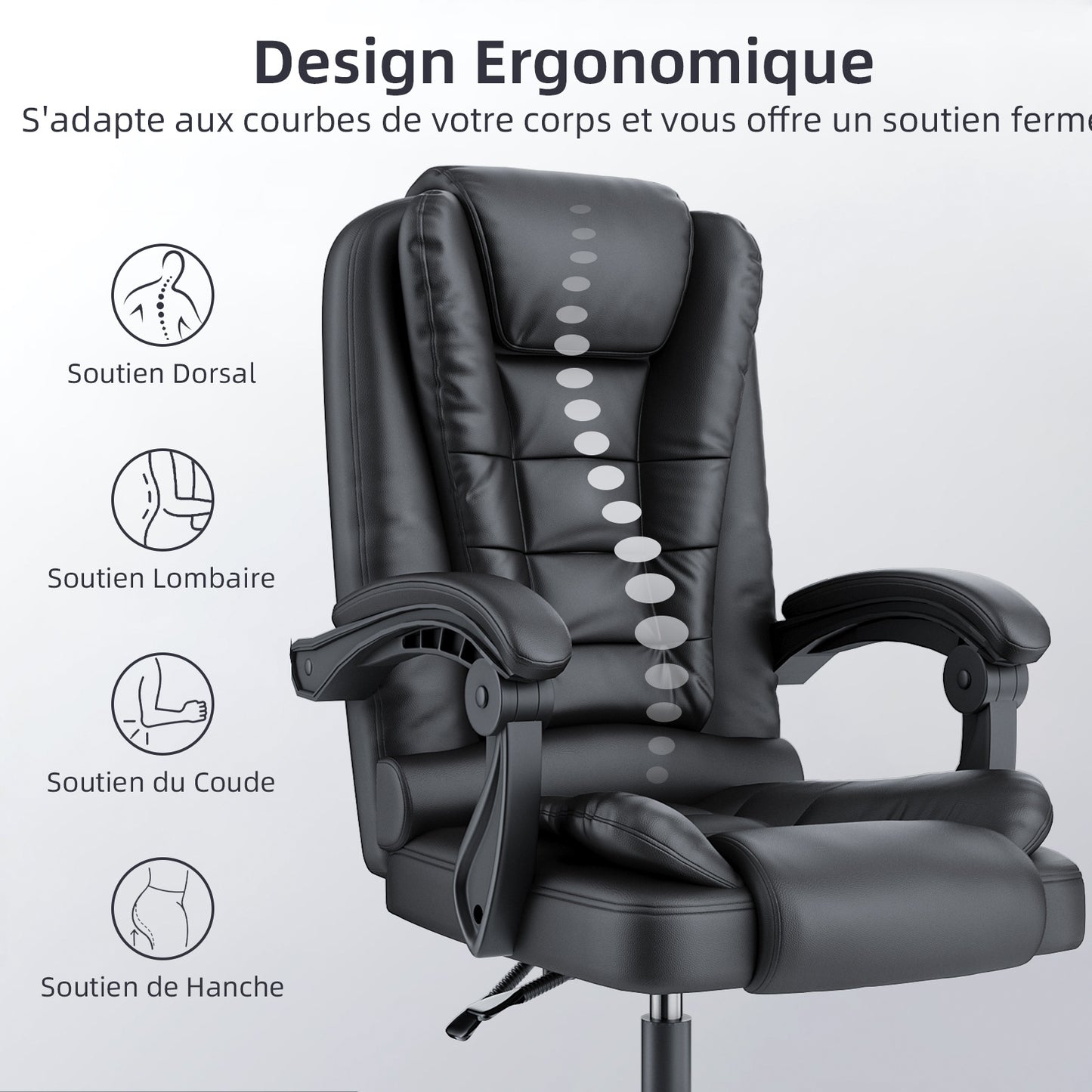 naspaluro Fauteuil Bureau, Chaise Ergonomique avec Large Assise Rembourrée, Siège de Bureau Inclinable Hauteur Réglable, Roulette Silencieuse, pu