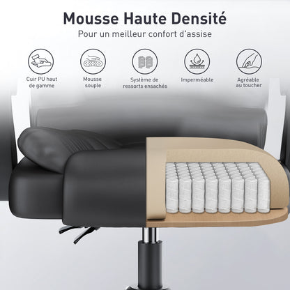 naspaluro Fauteuil Bureau, Chaise Ergonomique avec Large Assise Rembourrée, Siège de Bureau Inclinable Hauteur Réglable, Roulette Silencieuse, pu