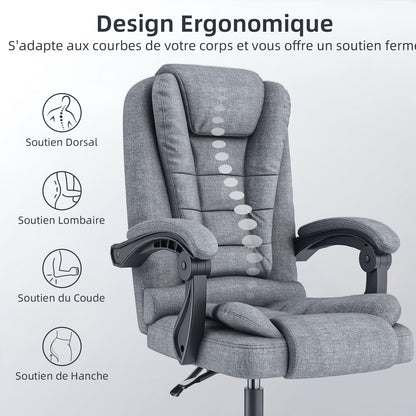 naspaluro Fauteuil Bureau, Chaise Ergonomique avec Large Assise Rembourrée, Siège de Bureau Inclinable Hauteur Réglable, Roulette Silencieuse, pu