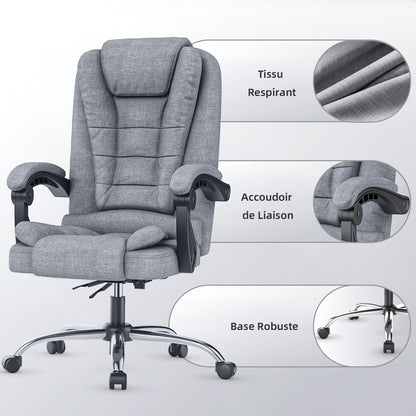 naspaluro Fauteuil Bureau, Chaise Ergonomique avec Large Assise Rembourrée, Siège de Bureau Inclinable Hauteur Réglable, Roulette Silencieuse, pu