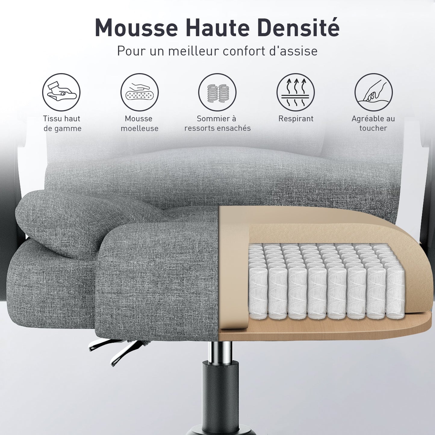 naspaluro Fauteuil Bureau, Chaise Ergonomique avec Large Assise Rembourrée, Siège de Bureau Inclinable Hauteur Réglable, Roulette Silencieuse, pu