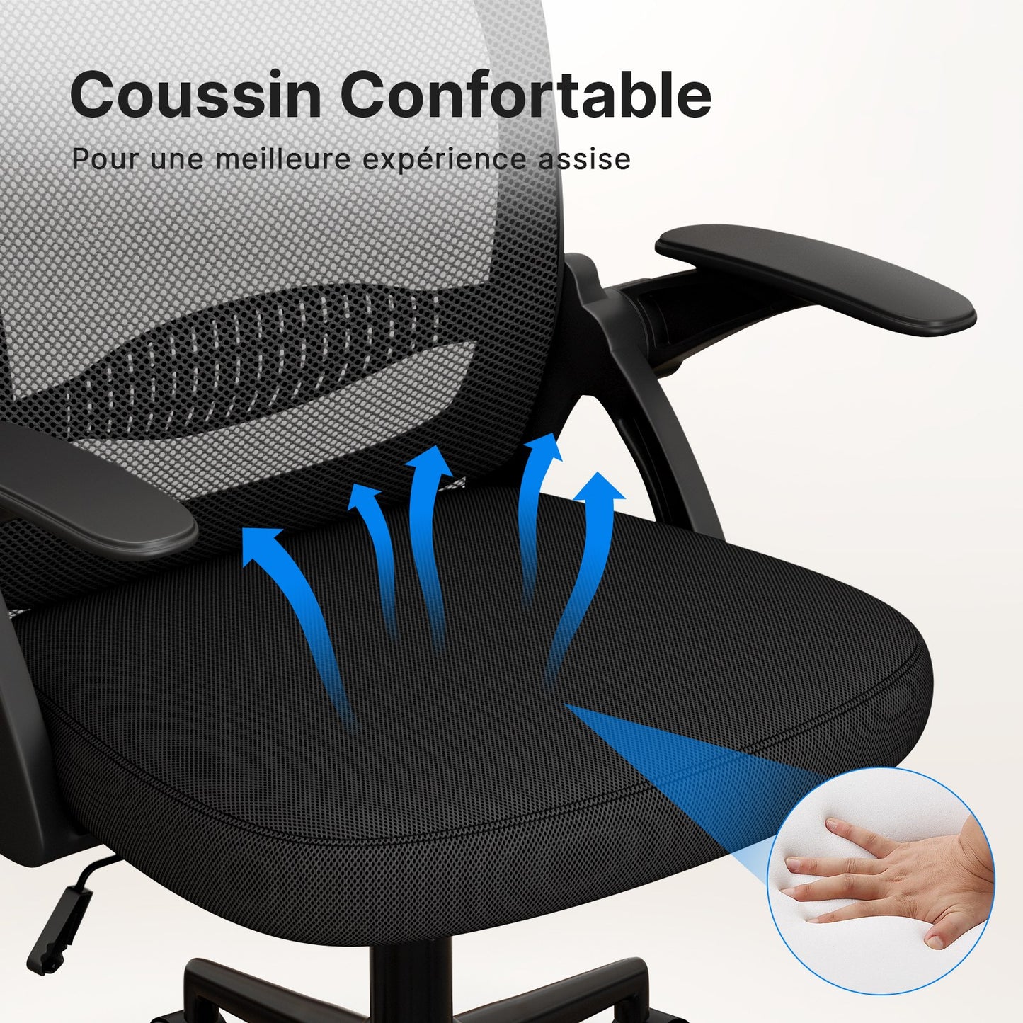 naspaluro Office Chair with Folding Armrest, Office Chair with Lumbar Support, Office Chair with 45 cm Medium Backrest